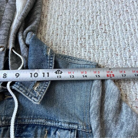 Free People Hooded Denim Distressed Jacket with Removable Hood - Picture 10 of 11